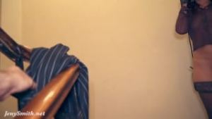 Jeny Smith sneaking to the office building. Naked in elevator and on stairs