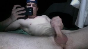 big load in car! wearing baseball cap