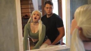 Sucked on a dare and was fucked hard by a blonde in a school uniform and moans loudly