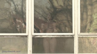 Jeny Smith teasing the strangers thru the window