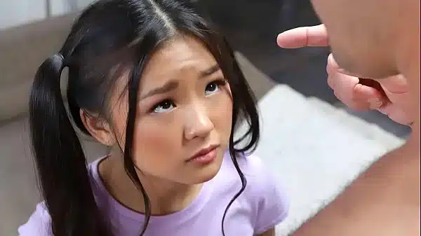 Free porno: Teen asian with ponytails messing around in the living room gets surprised by a naked man. – teen porn