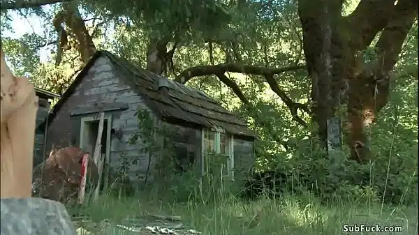 Journalist Chanel Preston investigates ritual in woods of blonde slave Iris Rose and then gets caught and anal fucked in rope bondage by John Strong