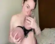 pale teen brunette milf, drinking huge tied-up lactating tits (huge nipples areola)