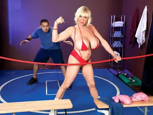 Shelly pins down her prize: cock!