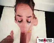 Throated – Hot Playful Brunette Babe Gets Her Face Messed Up With Cock Juice