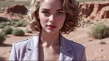 Cute blondy double penetrated by huge dicks in Arizona desert – AI Interactive Video