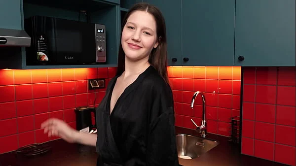 My petite 18-year-old neighbor is a fan of blowjobs and came to fuck as a surprise.