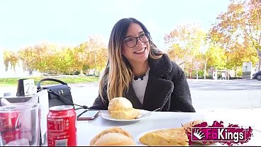 She’s such a slut she needs two cocks. Megan Love, nerd influencer manhandled on FAKings