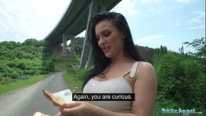 Public Agent Brunette with glorious big titties having sex on the roadside