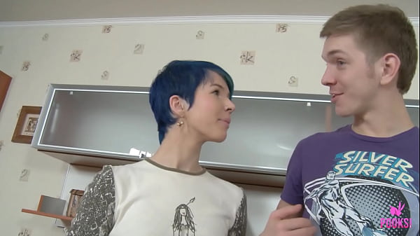 Aster V is a slim blue haired brunette… she’s so innocent looking and slutty. Watch this sexy brat riding his hard cock like a maniac. Then she drops to her knees to get facialized by Milo P!