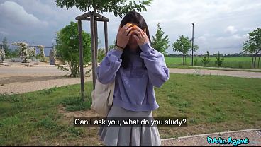 Cute Italian Pulls White THONG to one Side for My BIG DICK – Public Agent