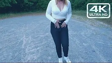Public Parking Lot Handjob Gone Wild: Wet & sloppy Handjob leads to massive Tit Cumshot