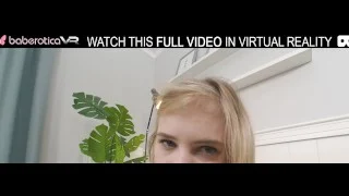 Solo blonde girl Monika with big tits has an exciting game with huge dildo in VR.