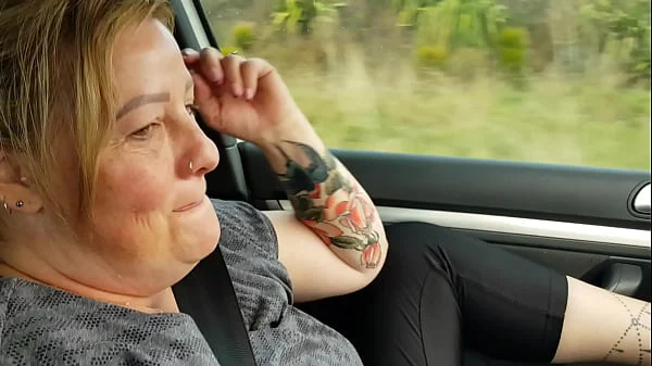 Trashy MILF plays with her pussy in the car to get wet for hardcore cream pie action on the bed. Preview