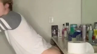 Hot blonde teen boy fucks himself with his massive dildo