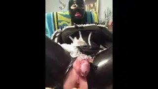 Latex sissy chastity and dildo play
