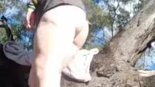 Girls goes wild, fingering on a tree