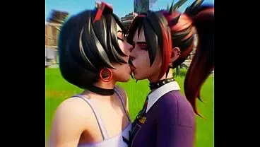 Helsie x Evie lesbian kissing (Fortnite Skins/AI generated)