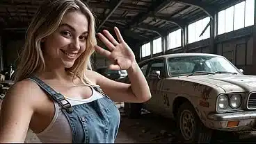 Athletic Blonde Mechanic skips her work for a fuck