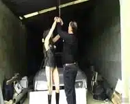 Brunette In Lingerie Gets Suspended In A Garage