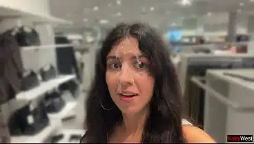 Risky Fitting Room Sex and Public Cumwalk in a Clothing Store Full of People