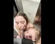 Two Young Blonde Girls Worship BBC In Public Elevator