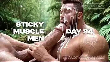 Sticky Muscle Men Day 94 Preview, AI-Generated Muscle Guys, Big Dicks, Big Cum Loads